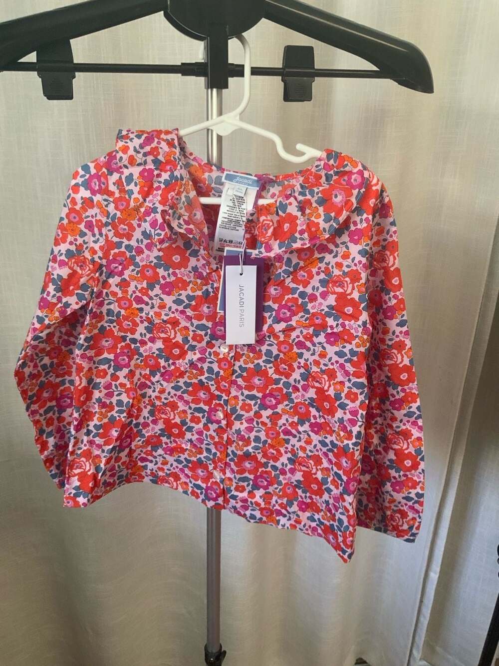 Jacadi Paris Girl Blouse Girls Size 6A Red/ Pink Floral Liberty